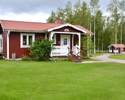 Red Cabin with white knots